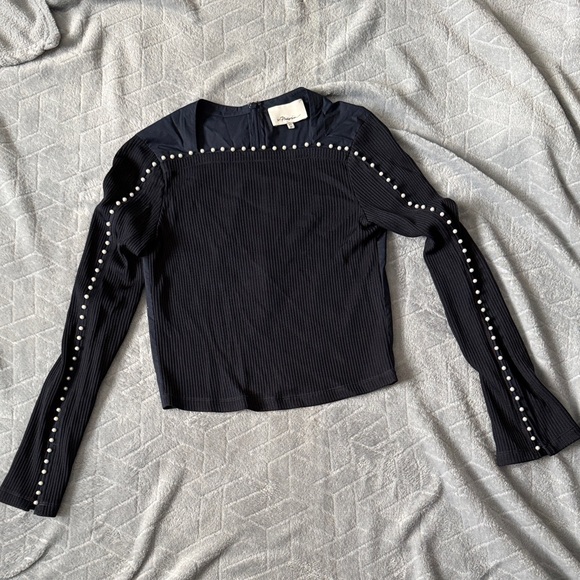 3.1 Phillip Lim Tops - 3.1 Phillip Lim Blue Long-Sleeve Top with Pearl Details—Size XS